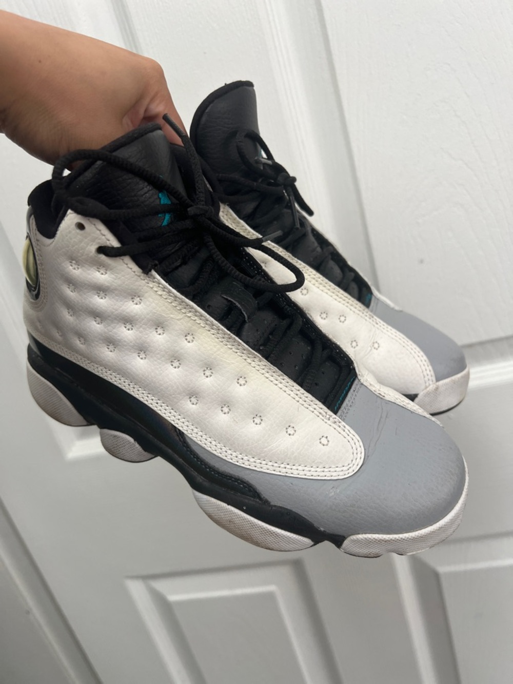 Jordan Kids White Black Gray Teal Sneakers
